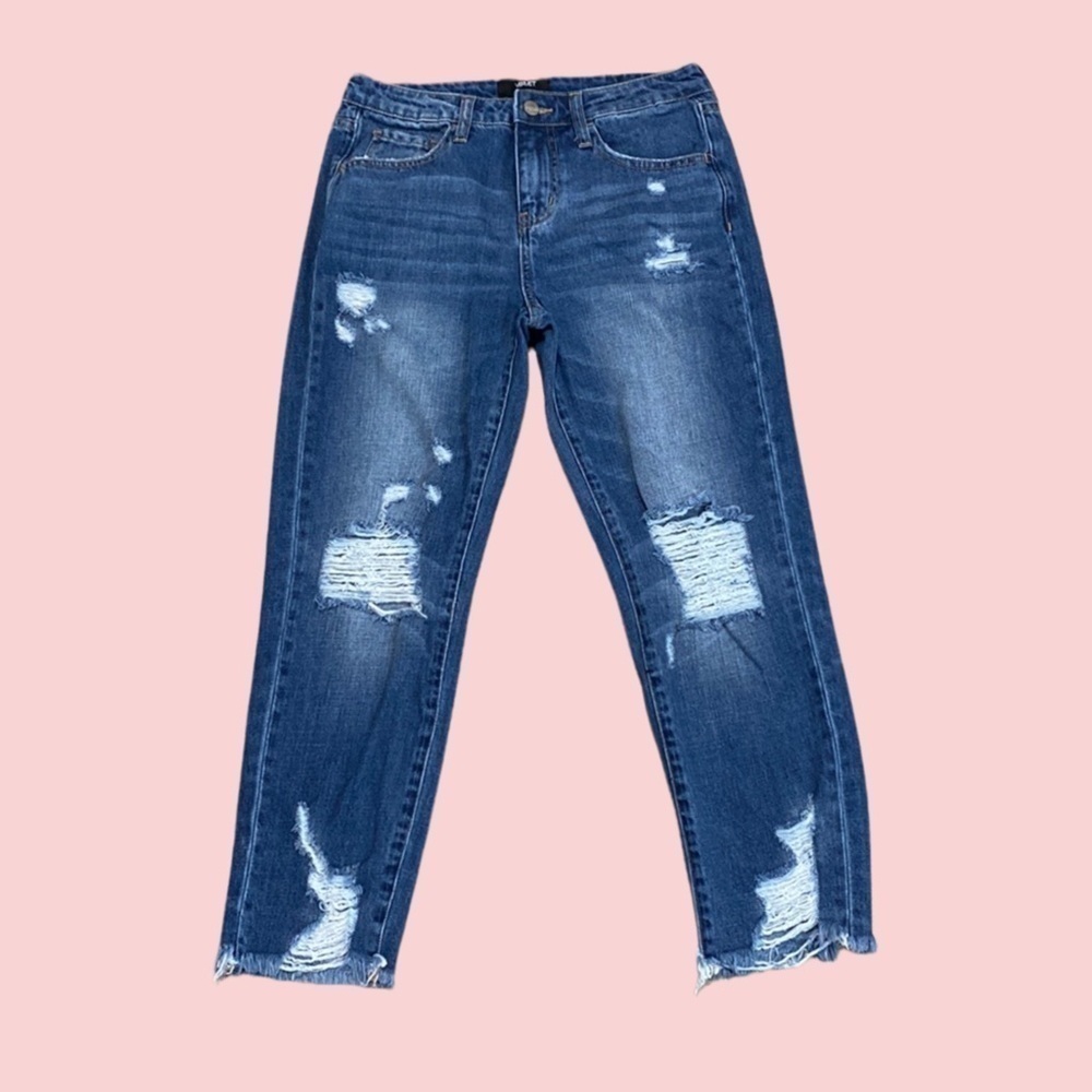 VERVET BLUE BOYFRIEND FIT ANKLE JEANS DISTRESSED RAW HEM SZ 24